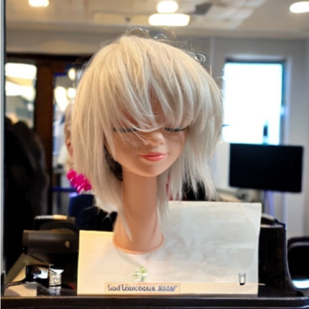 ASSIST Basic Gray Bob Wig with Bang Style ASB-PS01 Full Cap Synthetic Blend  Wig